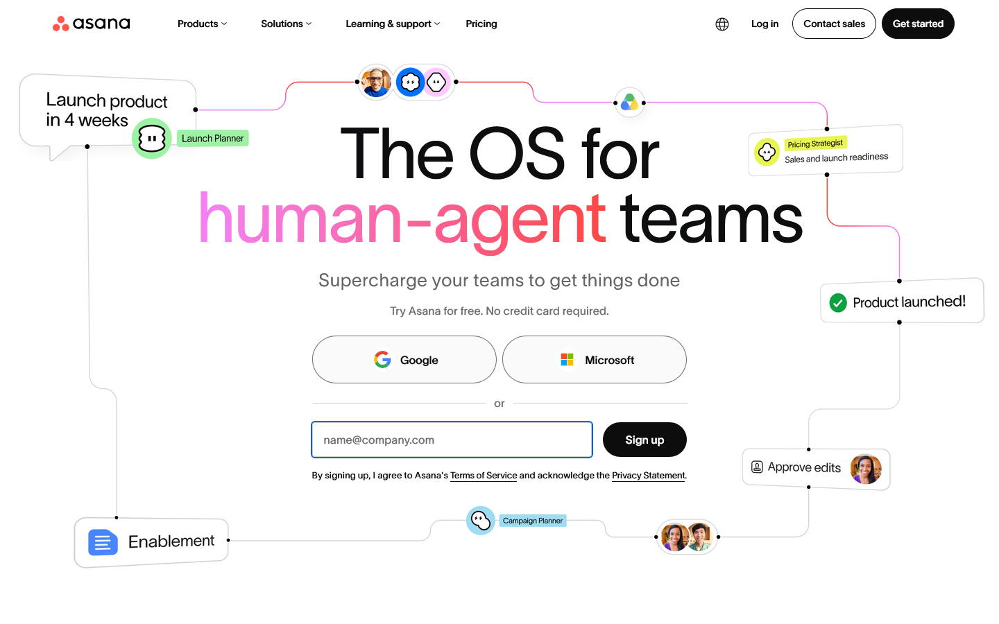 Work & Project Management for Human-Agent Teams • Asana Homepage screenshot