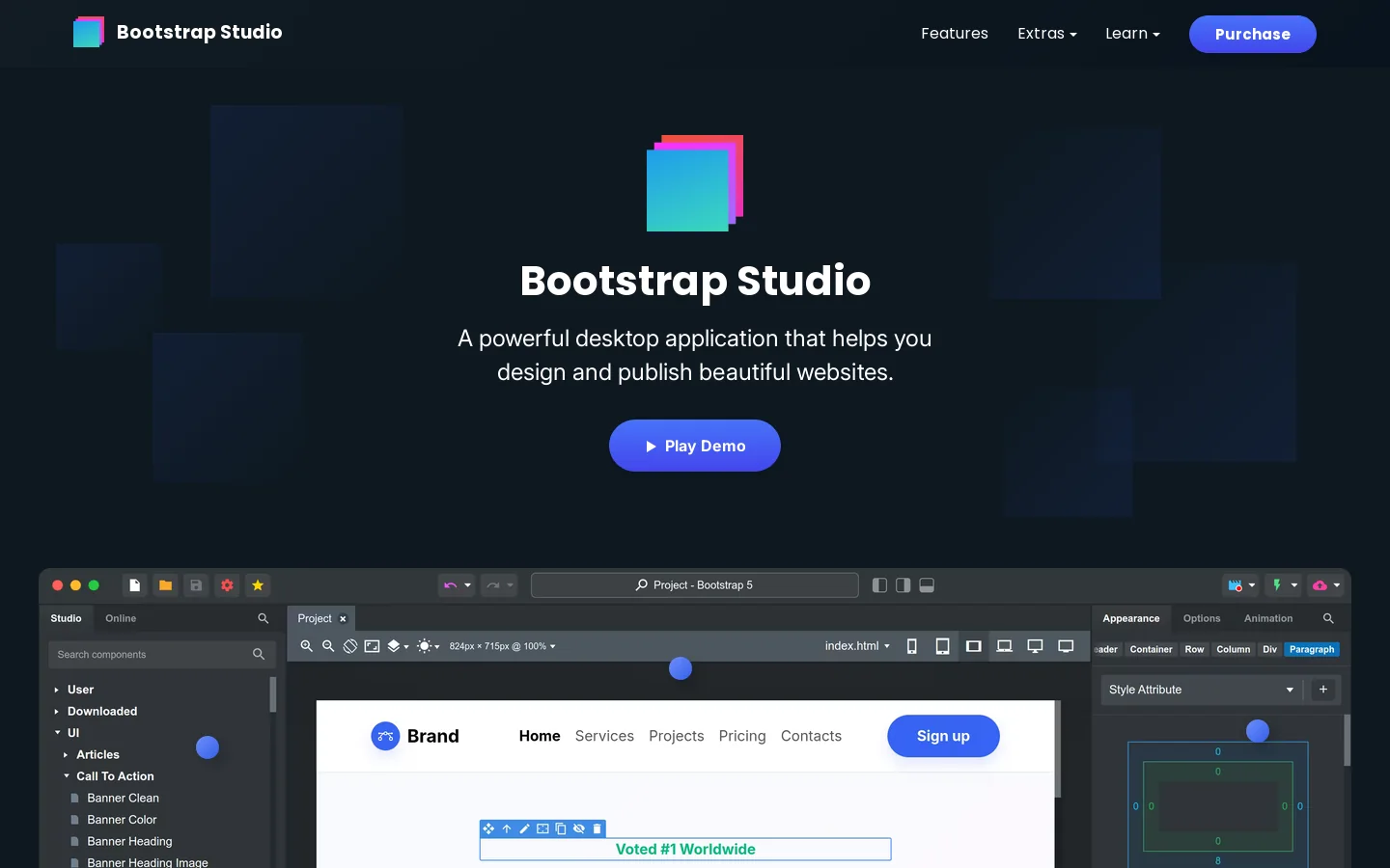 Bootstrap Studio Homepage screenshot