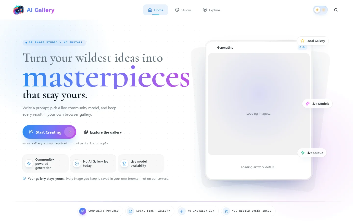 AI Gallery Homepage screenshot