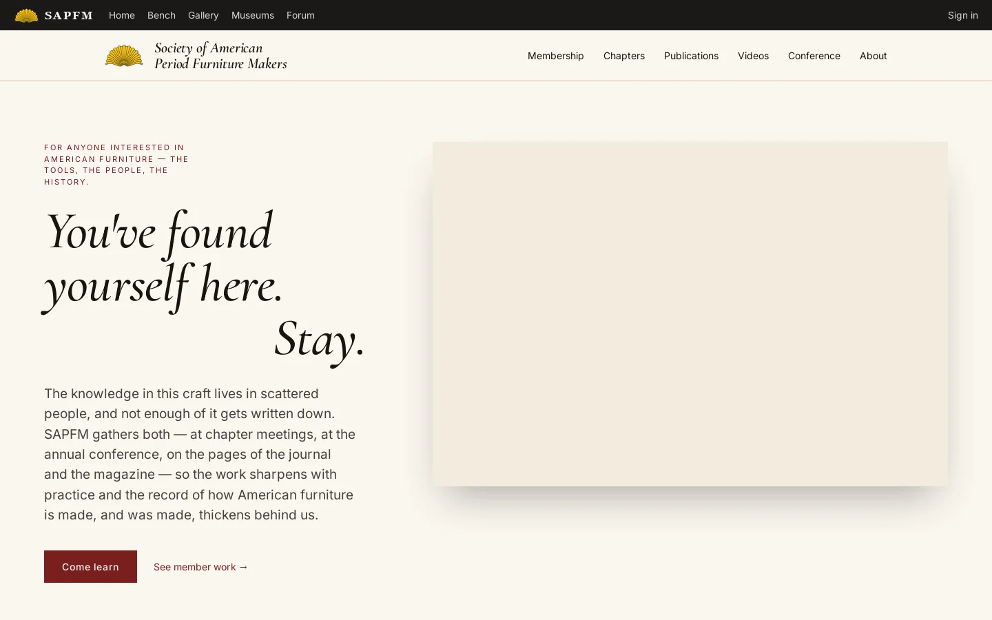 Society of American Period Furniture Makers Homepage screenshot