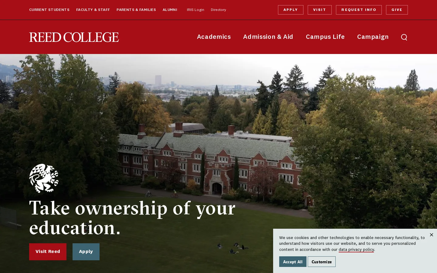 Reed College Homepage screenshot