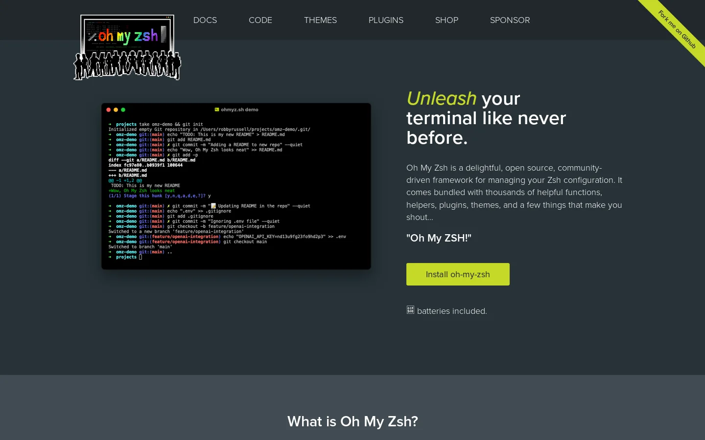 Oh My Zsh Homepage screenshot