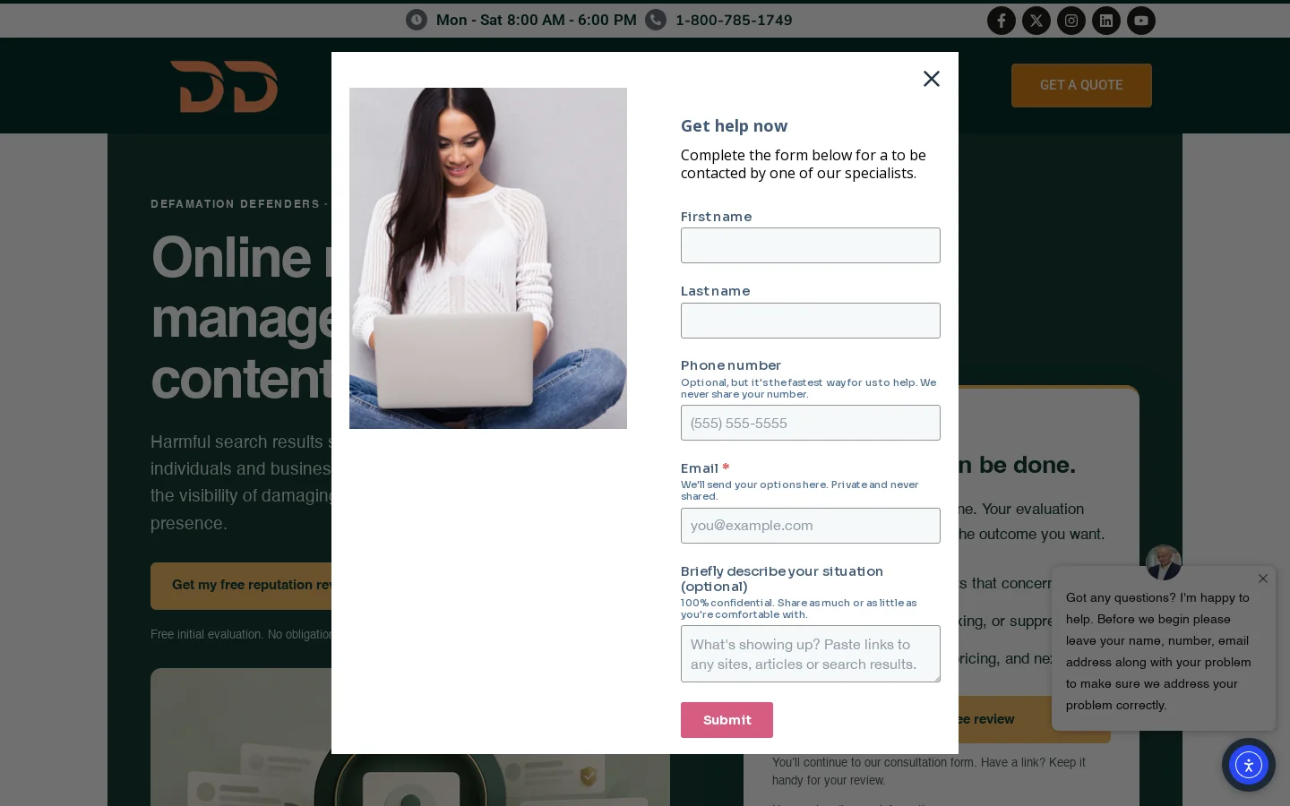 Defamation Defenders Homepage screenshot