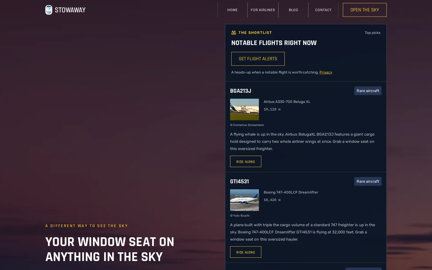 Stowaway Homepage screenshot