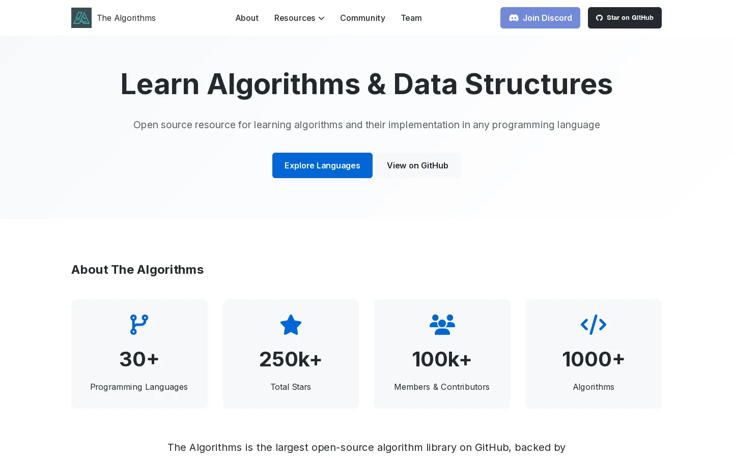 The Algorithms Homepage screenshot