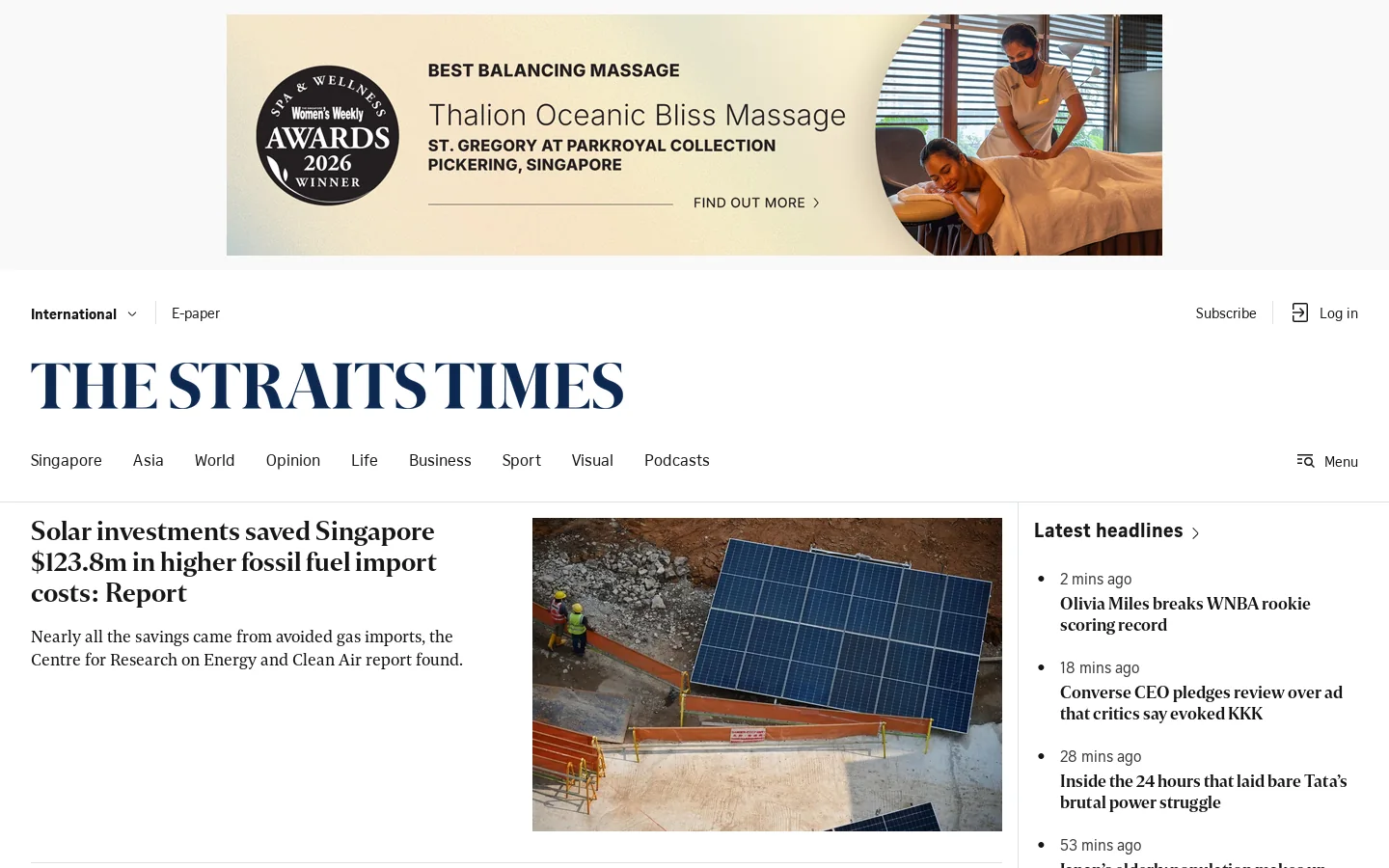 The Straits Times - Breaking news, Singapore news, Asia and world news & multimedia Homepage screenshot