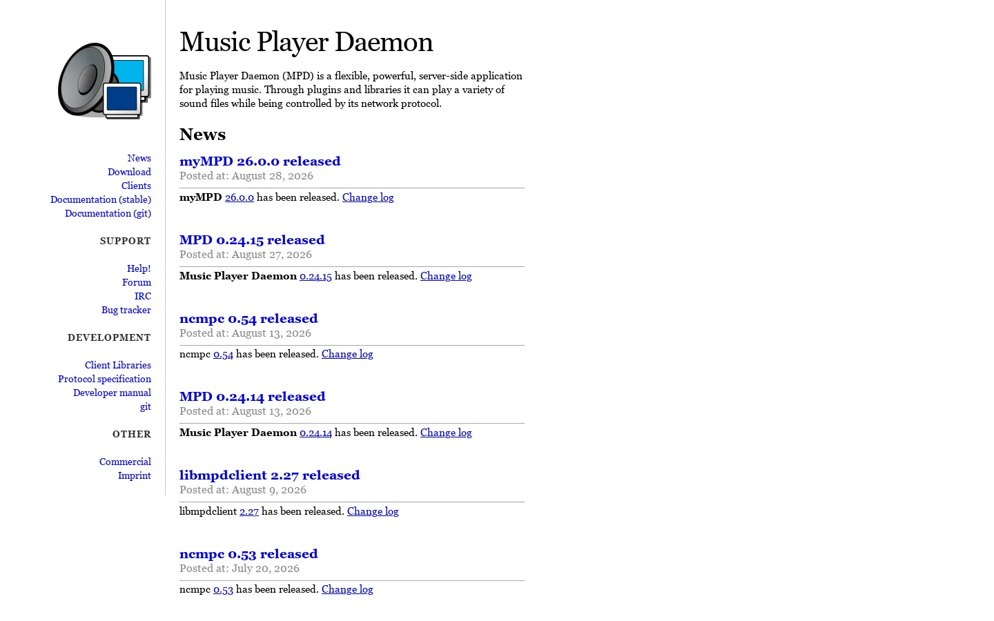 Music Player Daemon Homepage screenshot