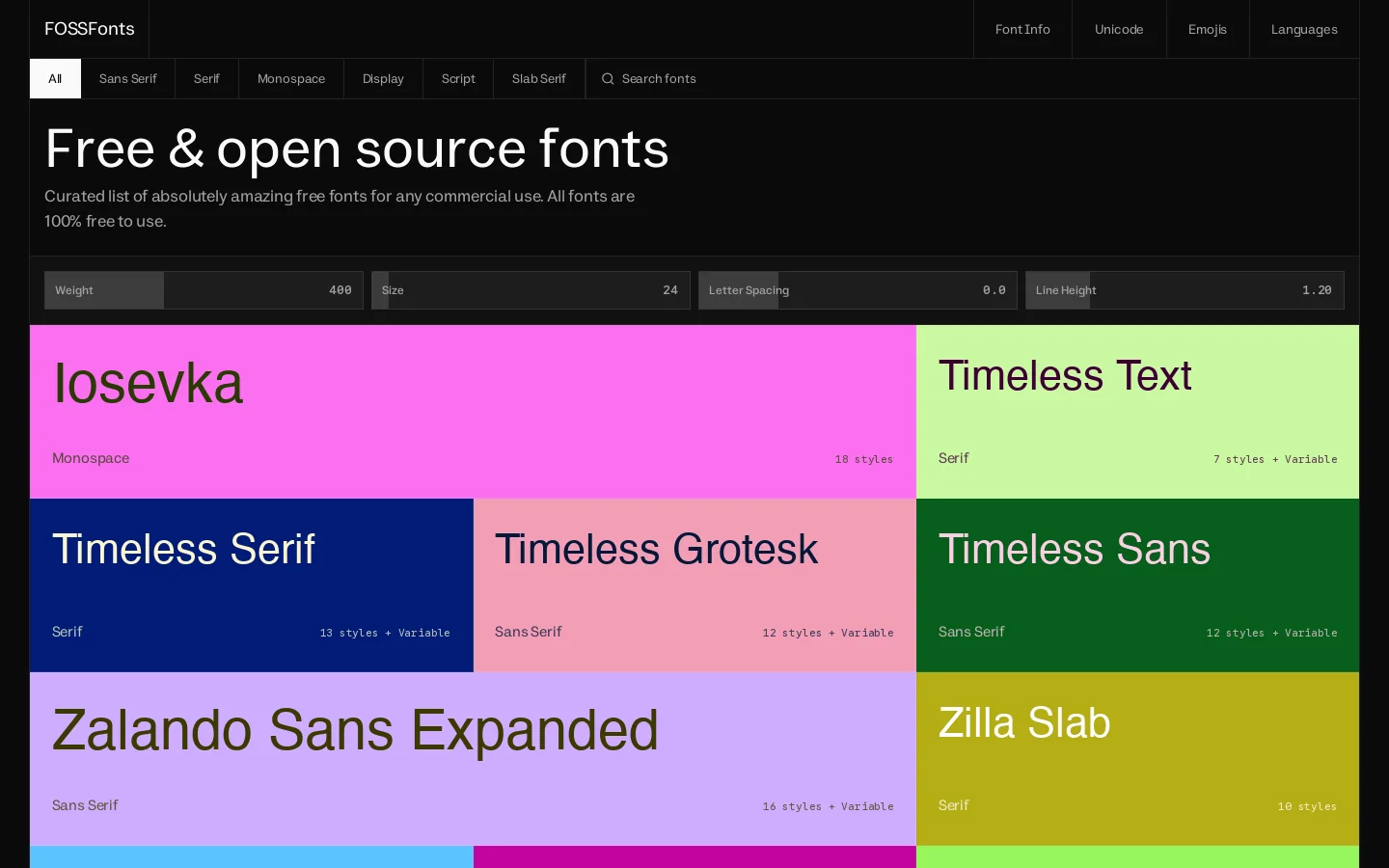 FOSSFonts Homepage screenshot