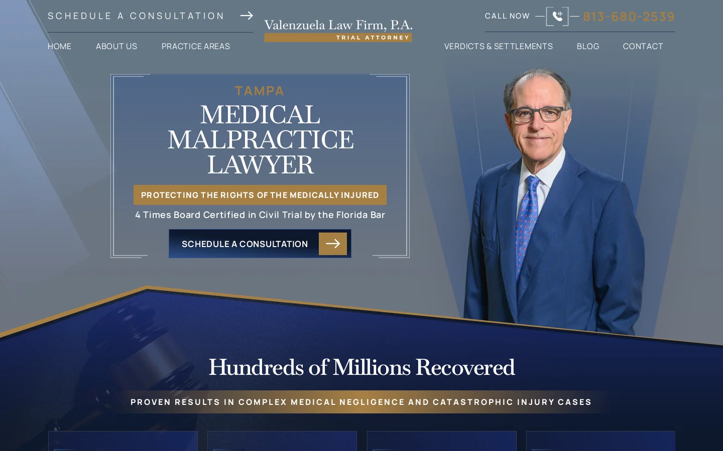 Tampa Medical Malpractice Lawyer - Valenzuela Law Firm, P.A Homepage screenshot
