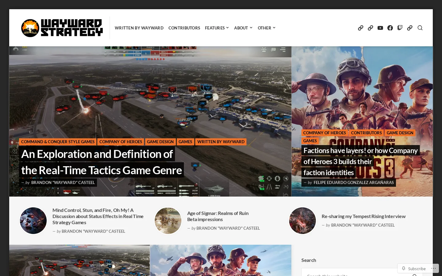 Wayward Strategy Homepage screenshot