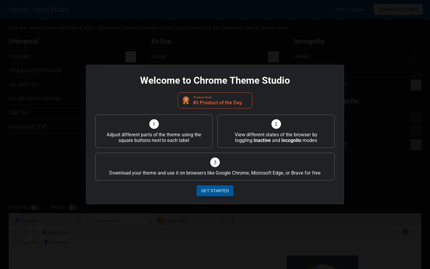 Chrome Theme Studio Homepage screenshot