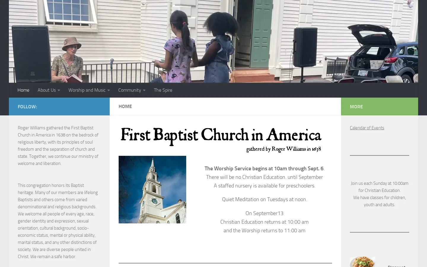 First Baptist Church in America Homepage screenshot