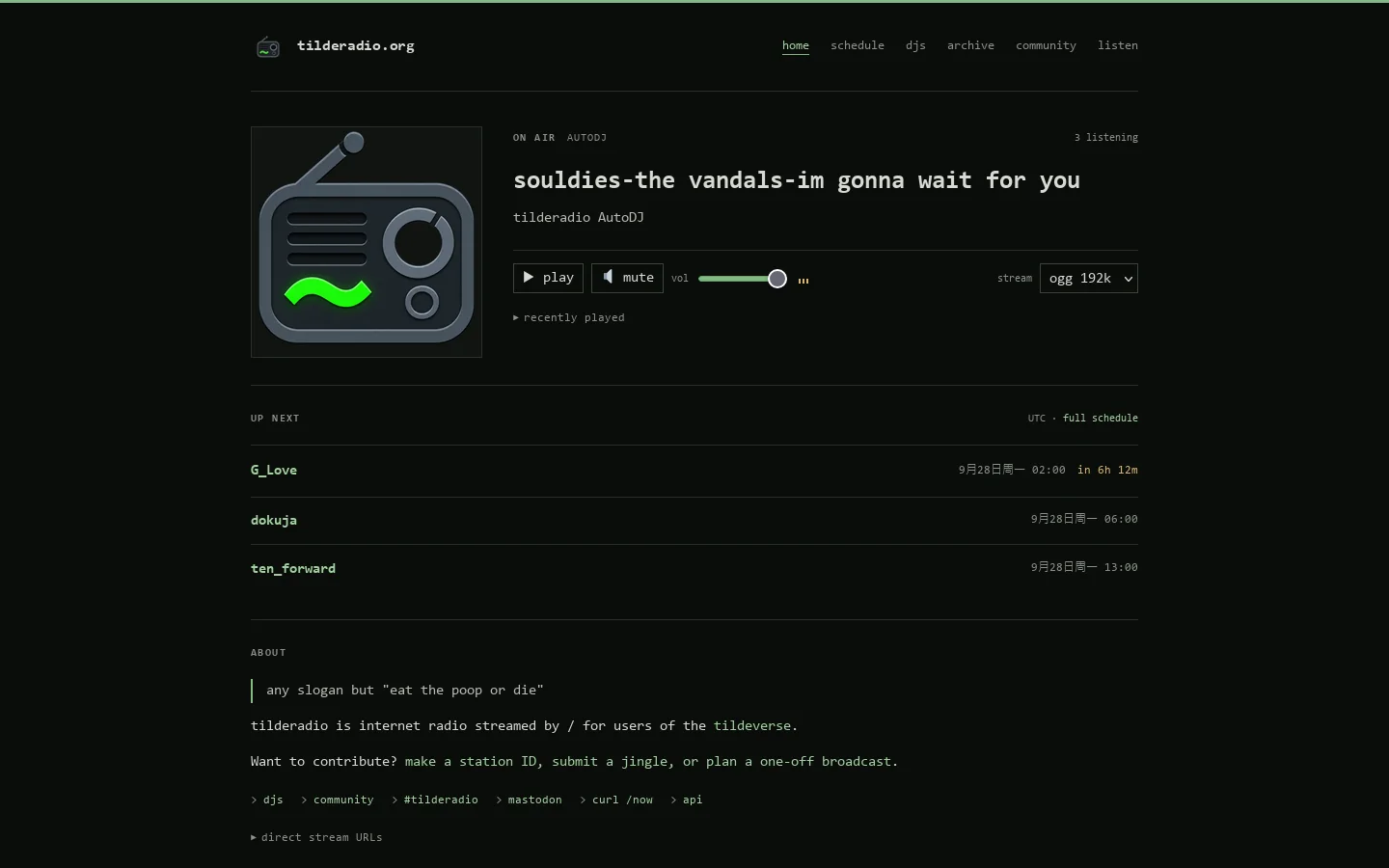 tilderadio Homepage screenshot