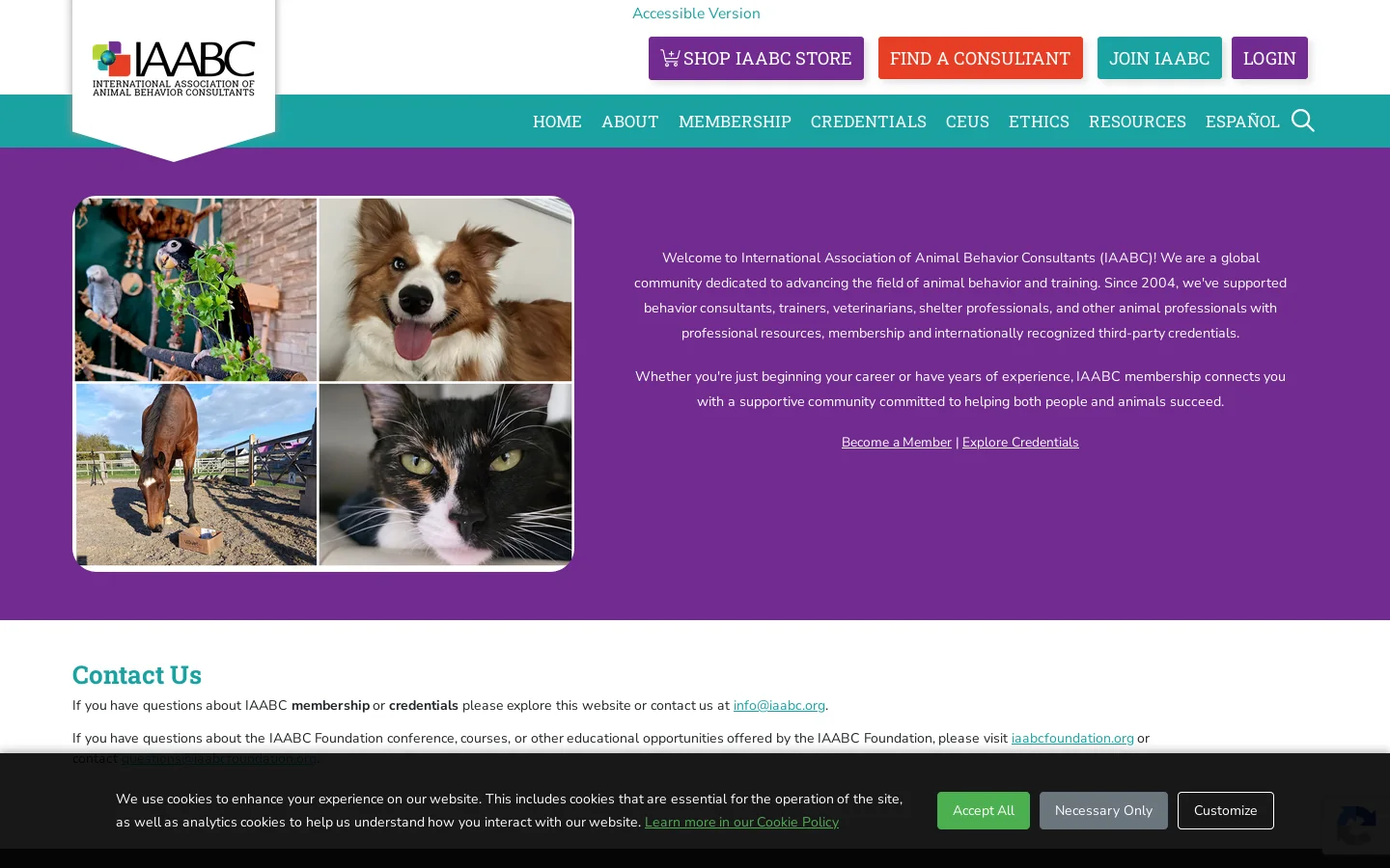 International Association of Animal Behavior Consultants Homepage screenshot