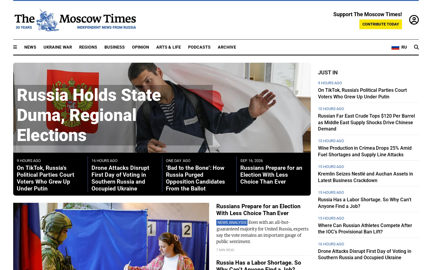 The Moscow Times Homepage screenshot