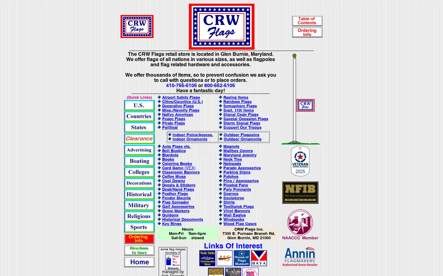 CRW Flags Inc. Store in Glen Burnie, Maryland Homepage screenshot