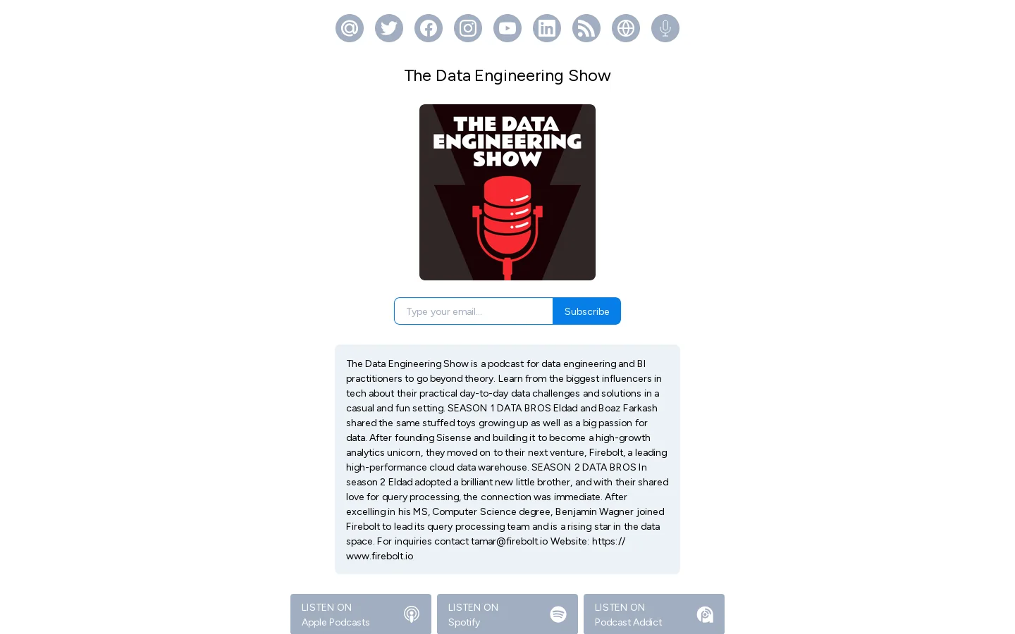 The Data Engineering Show Homepage screenshot