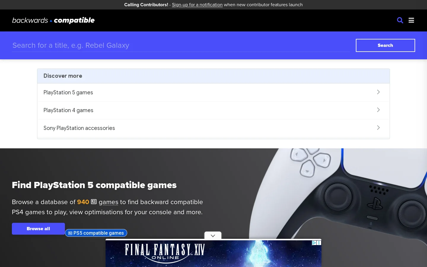 Backwards Compatible Homepage screenshot