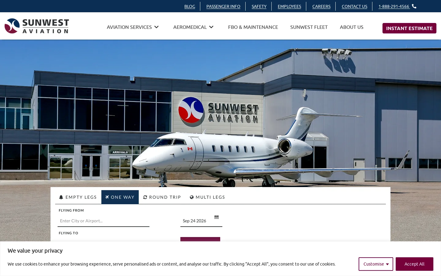 Sunwest Aviation Homepage screenshot
