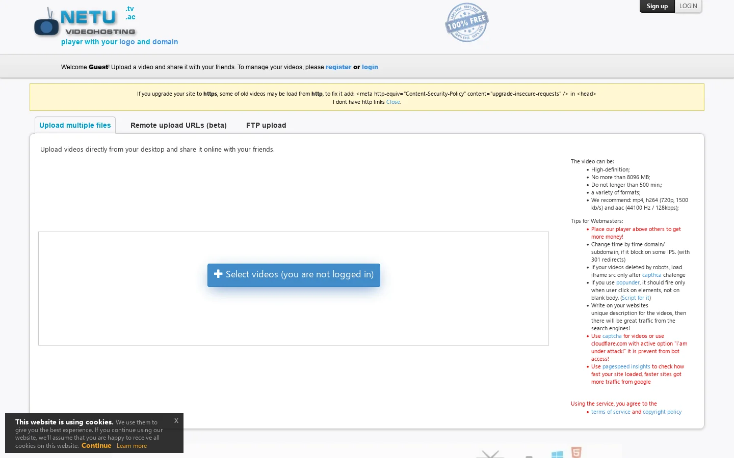 Netu.tv videohosting Homepage screenshot