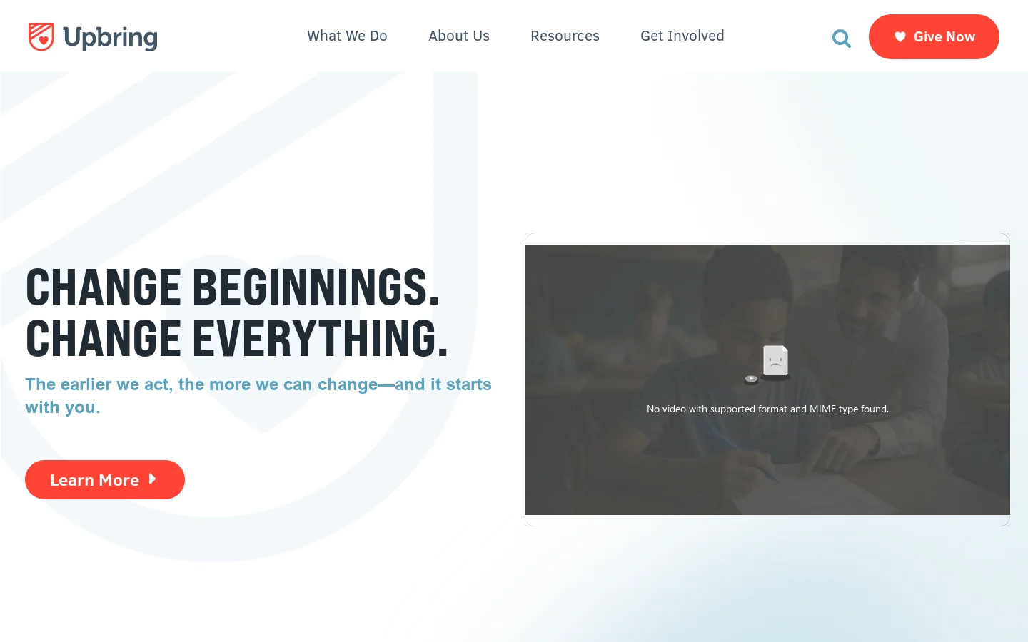 Upbring Homepage screenshot