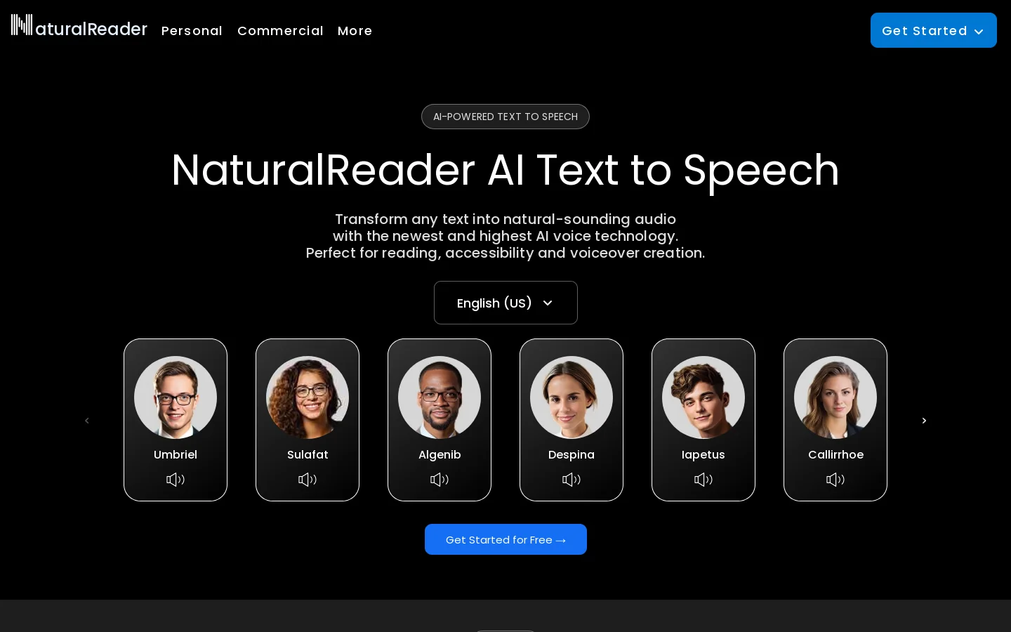 AI Voices - NaturalReader Home Homepage screenshot