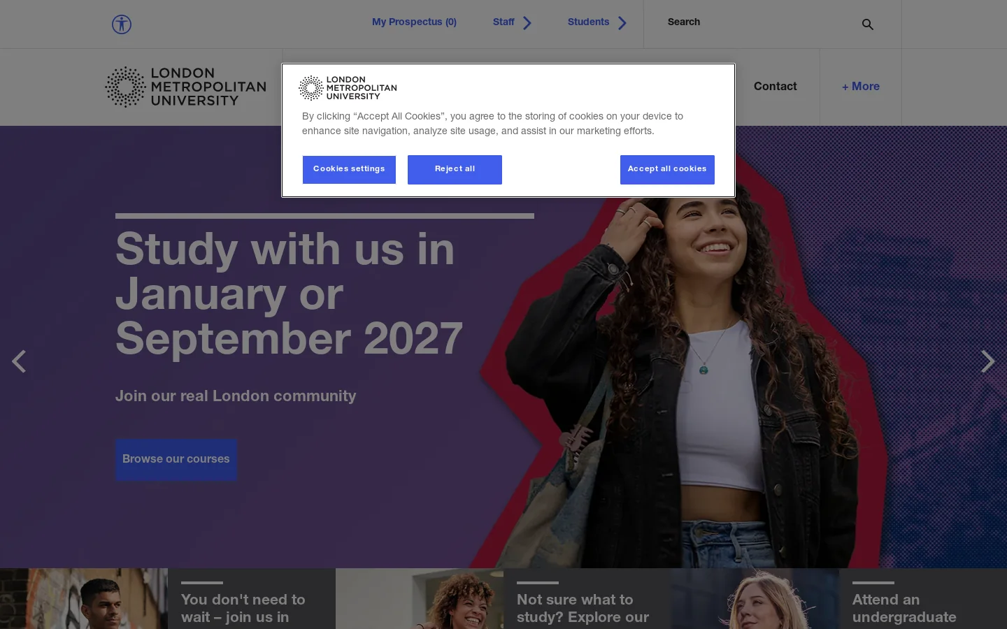 London Metropolitan University Homepage screenshot