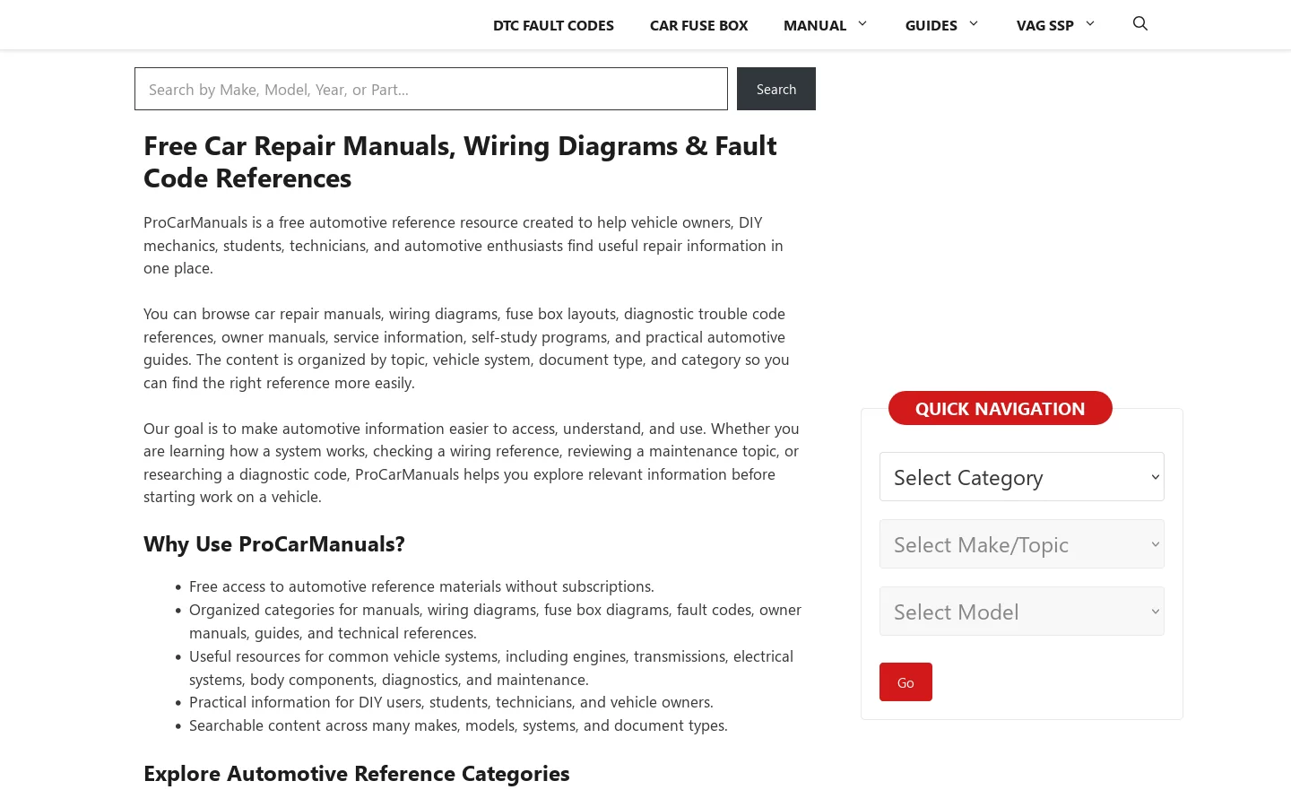 ProCarManuals Homepage screenshot