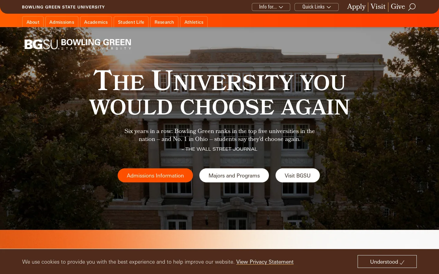 Bowling Green State University: #1 Student Experience in Ohio Homepage screenshot