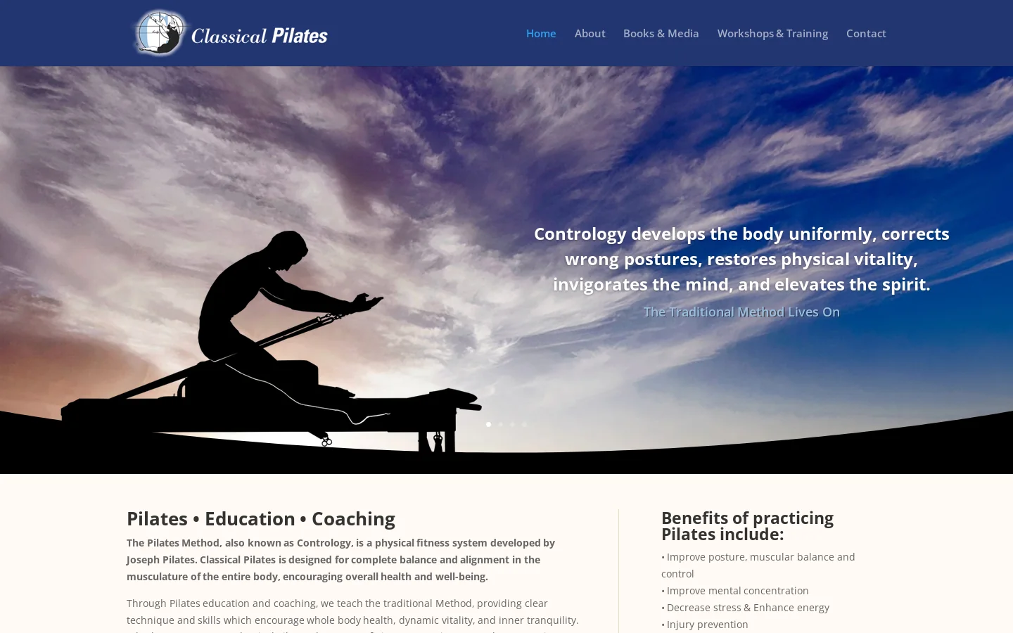 Classical Pilates Homepage screenshot