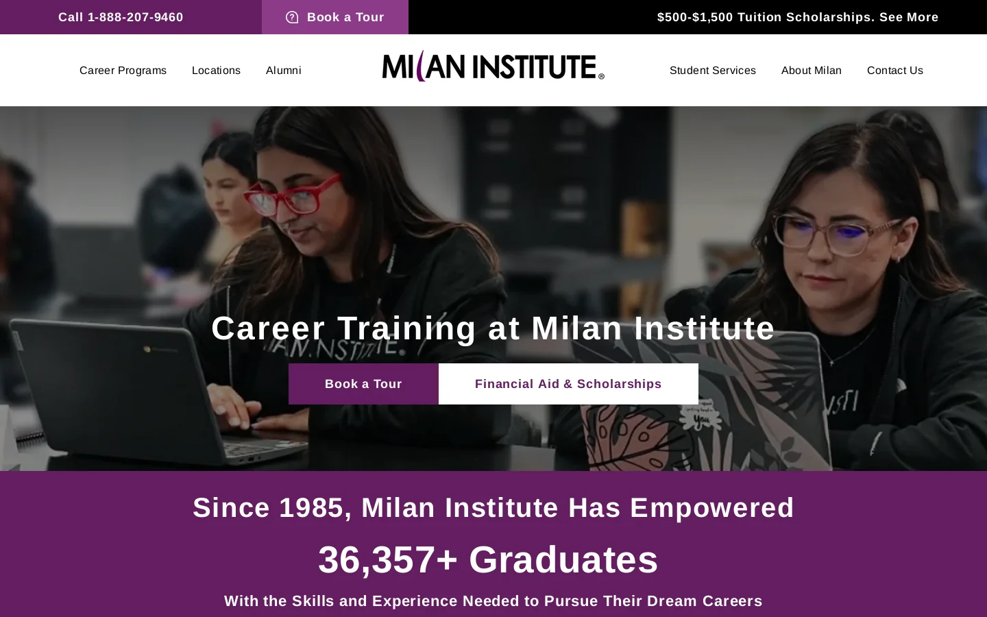 Milan Institute Homepage screenshot