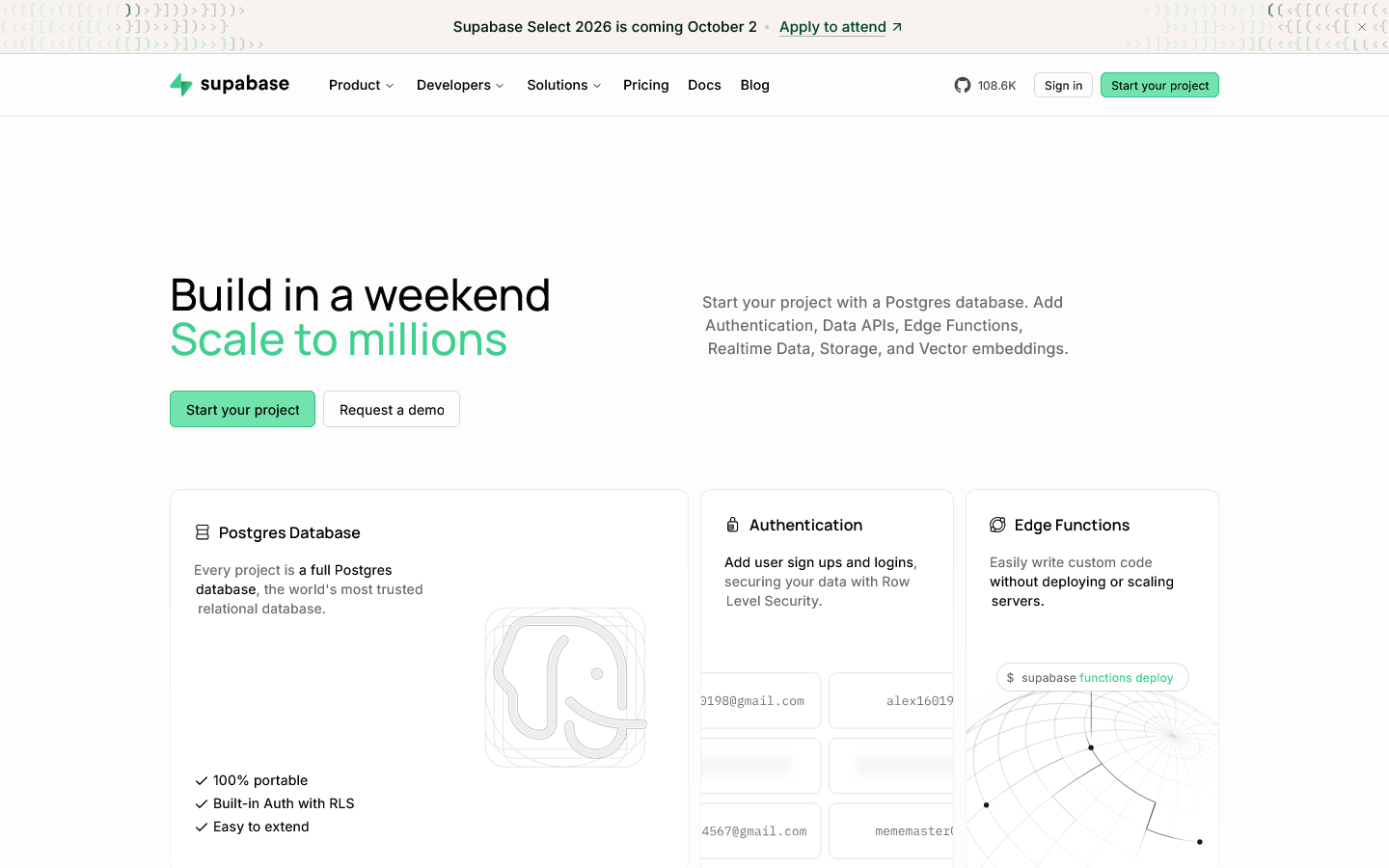 Supabase Homepage screenshot
