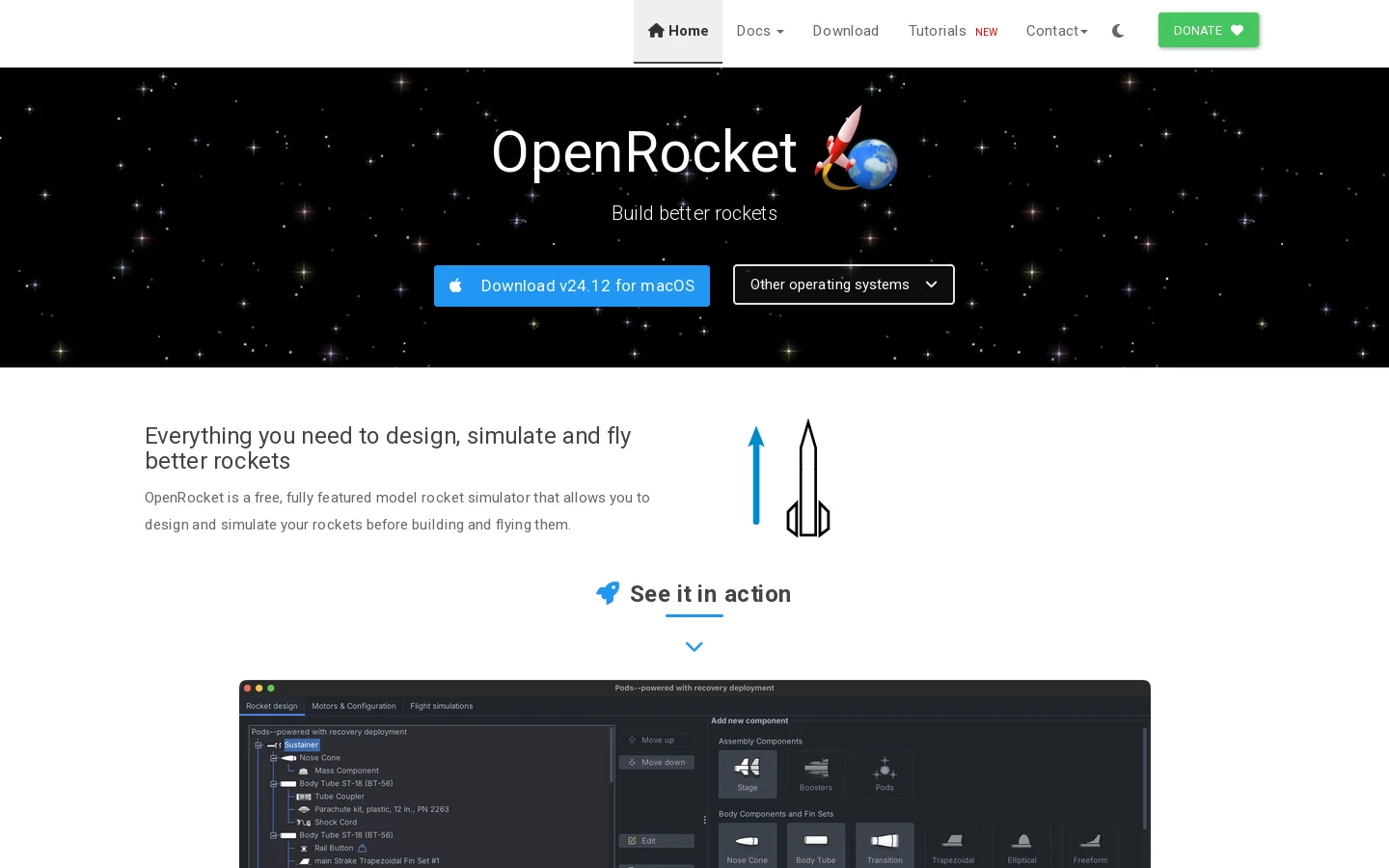 OpenRocket Simulator Homepage screenshot