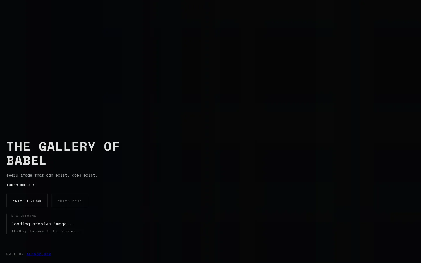 The Gallery of Babel Homepage screenshot