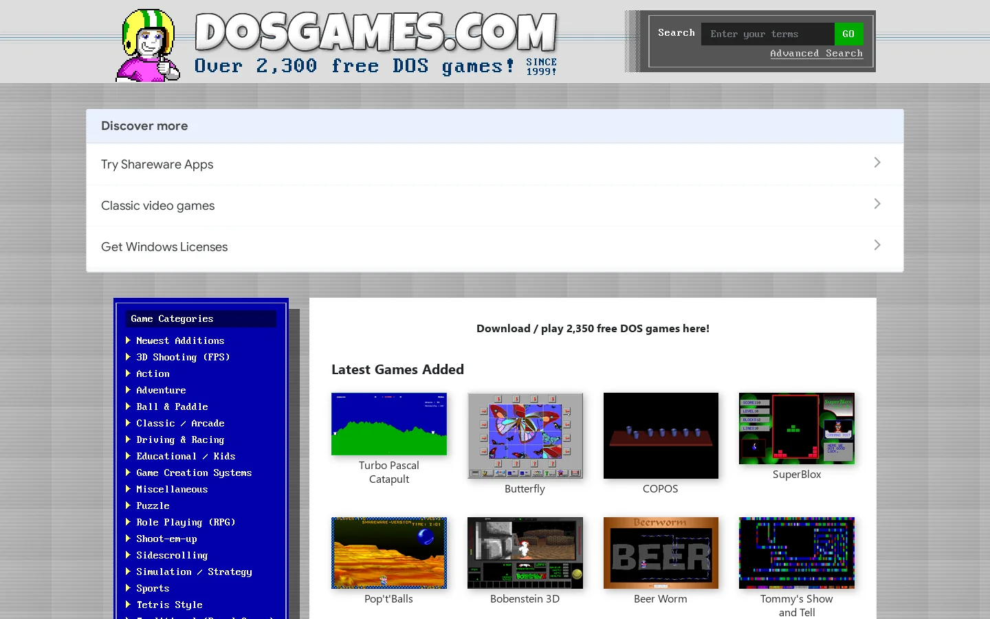 DOSGames.com Homepage screenshot