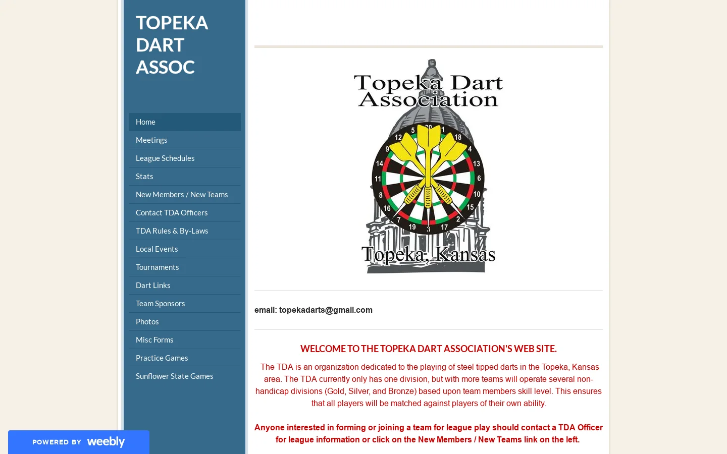 Topeka Dart Association Homepage screenshot
