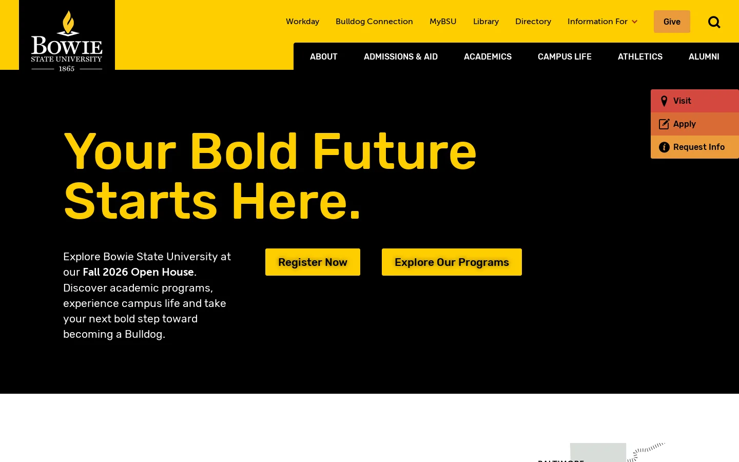 Bowie State Homepage screenshot