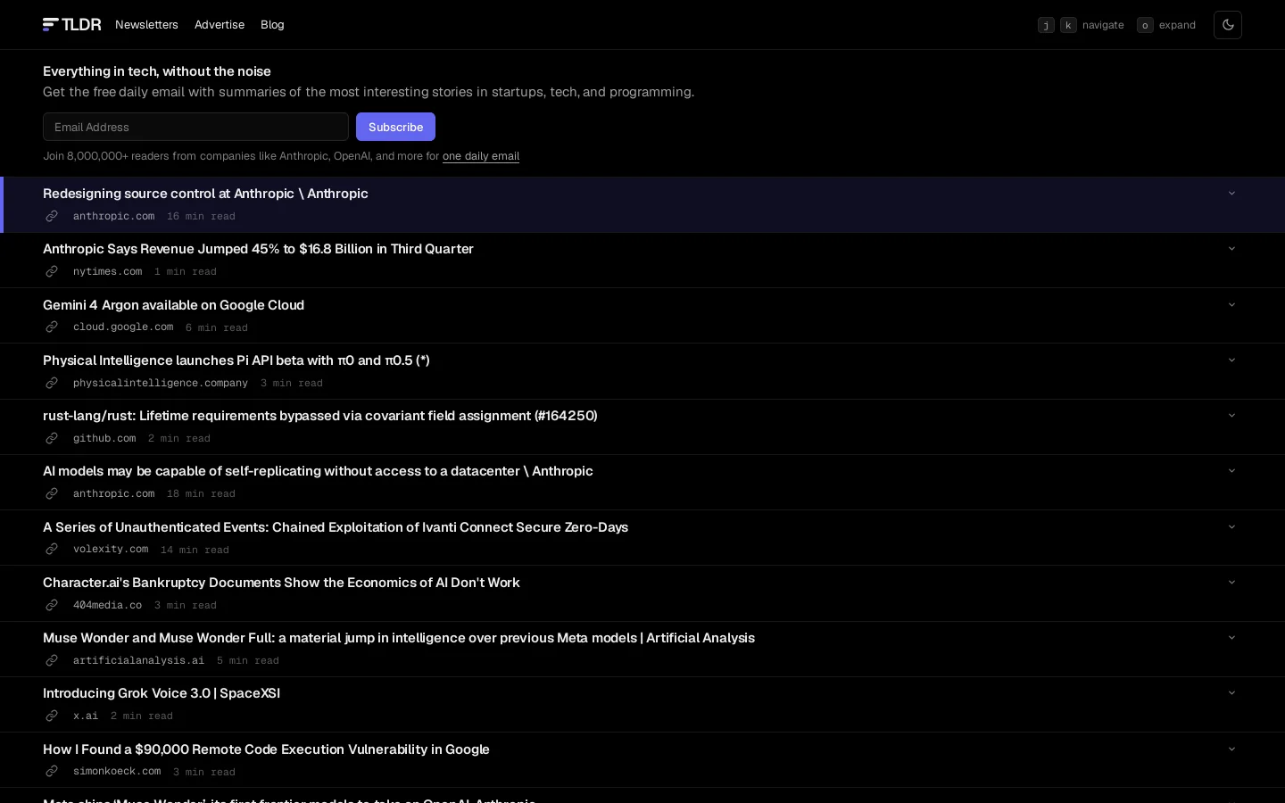 TLDR Homepage screenshot