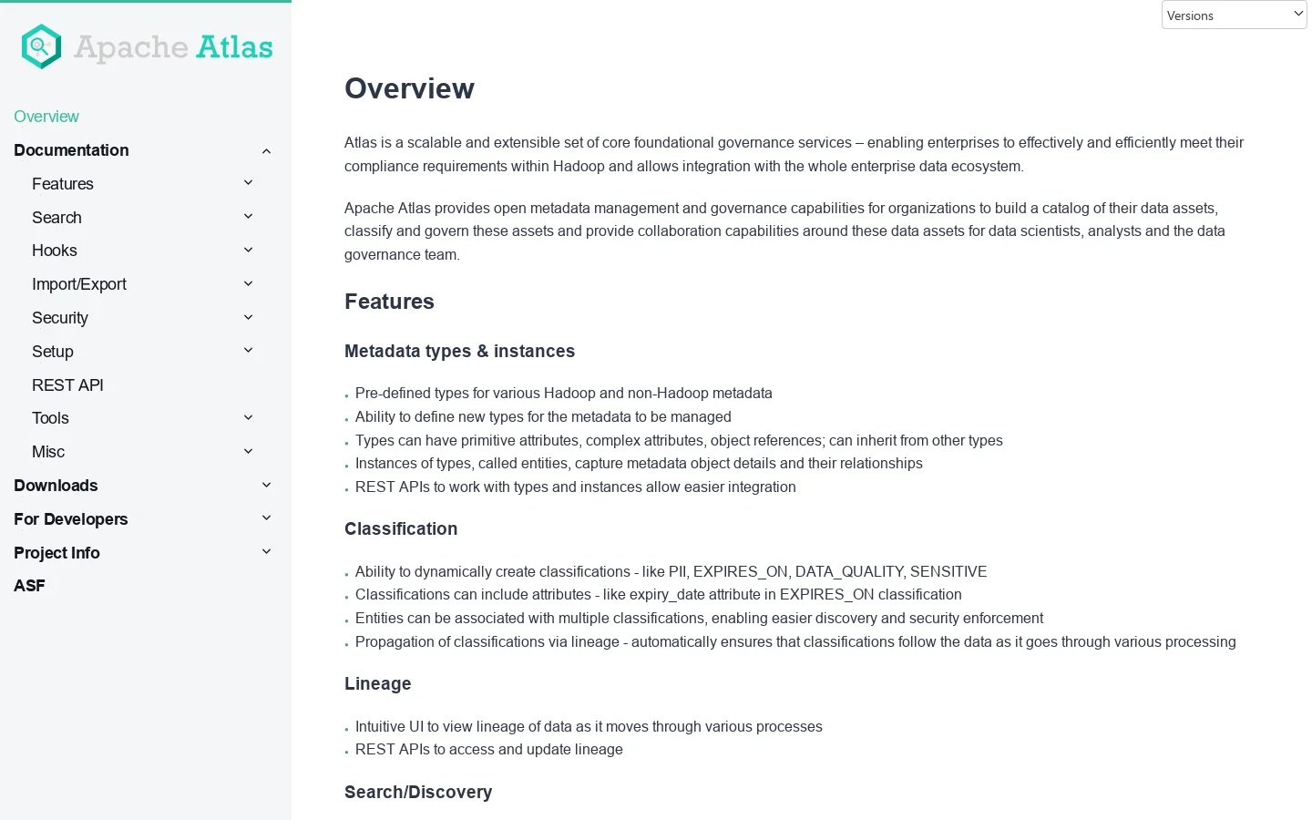 Apache Atlas – Data Governance and Metadata framework for Hadoop Homepage screenshot