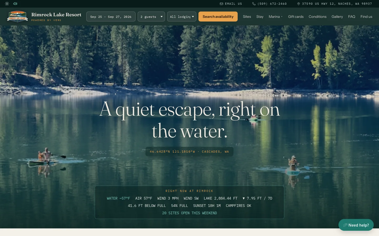 Rimrock Lake Resort Homepage screenshot