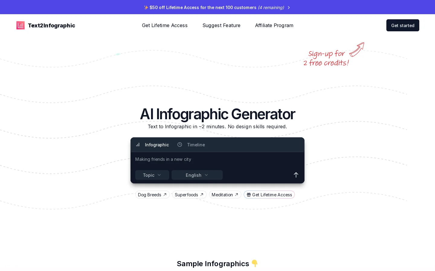 Text to Infographic — AI Infographic Generator Homepage screenshot