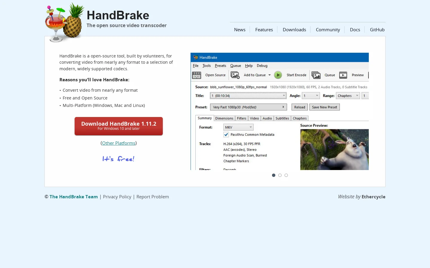 HandBrake Homepage screenshot