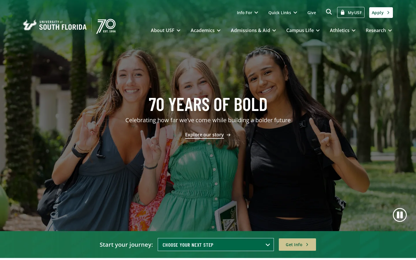 Welcome to the University of South Florida | Tampa, St. Petersburg, FL Homepage screenshot
