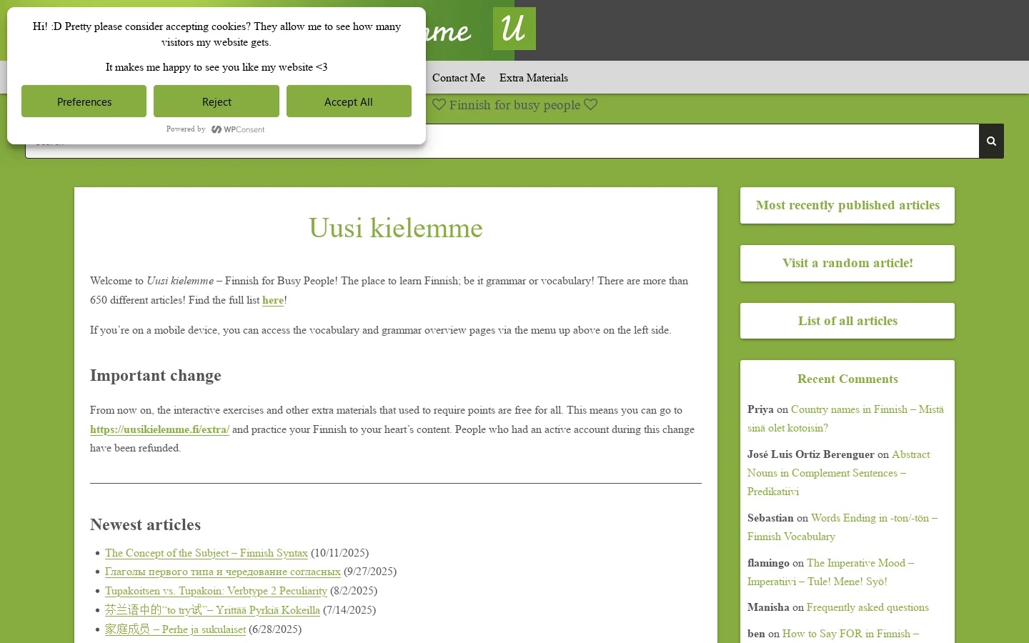 Uusi kielemme Homepage screenshot