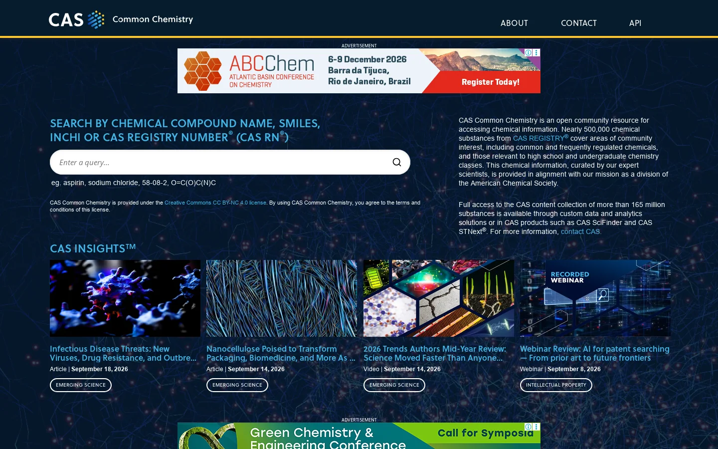 CAS Common Chemistry Homepage screenshot