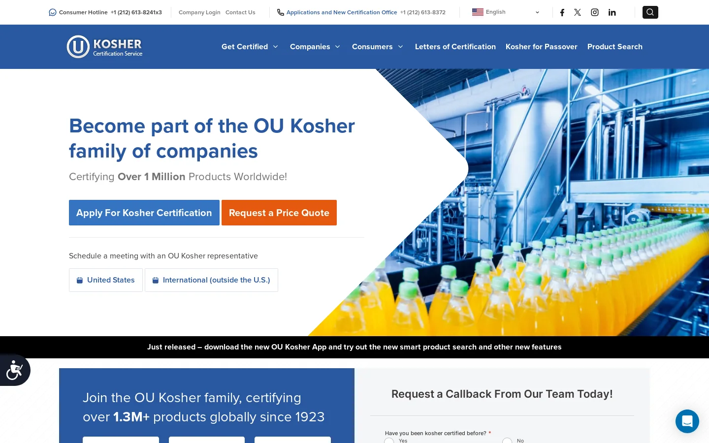 OU Kosher Certification Agency. Kosher Supervision by Orthodox Union Homepage screenshot