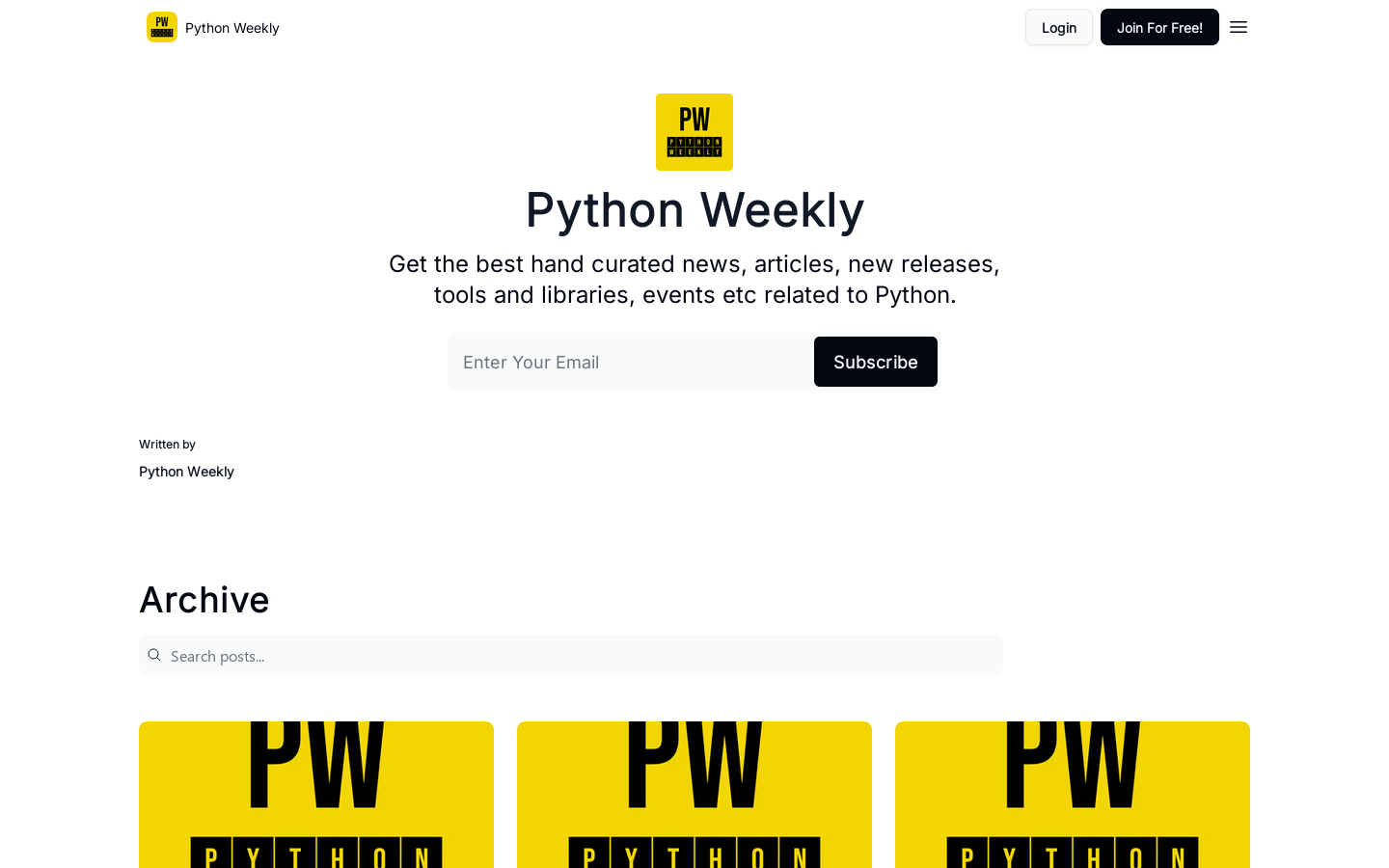Python Weekly Homepage screenshot