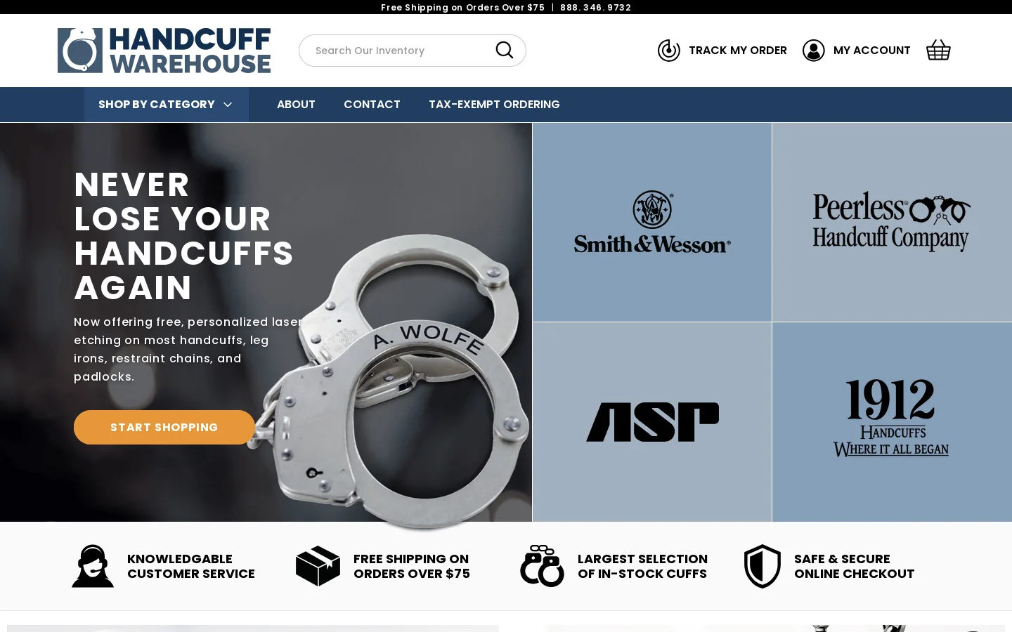 Handcuff Warehouse Homepage screenshot