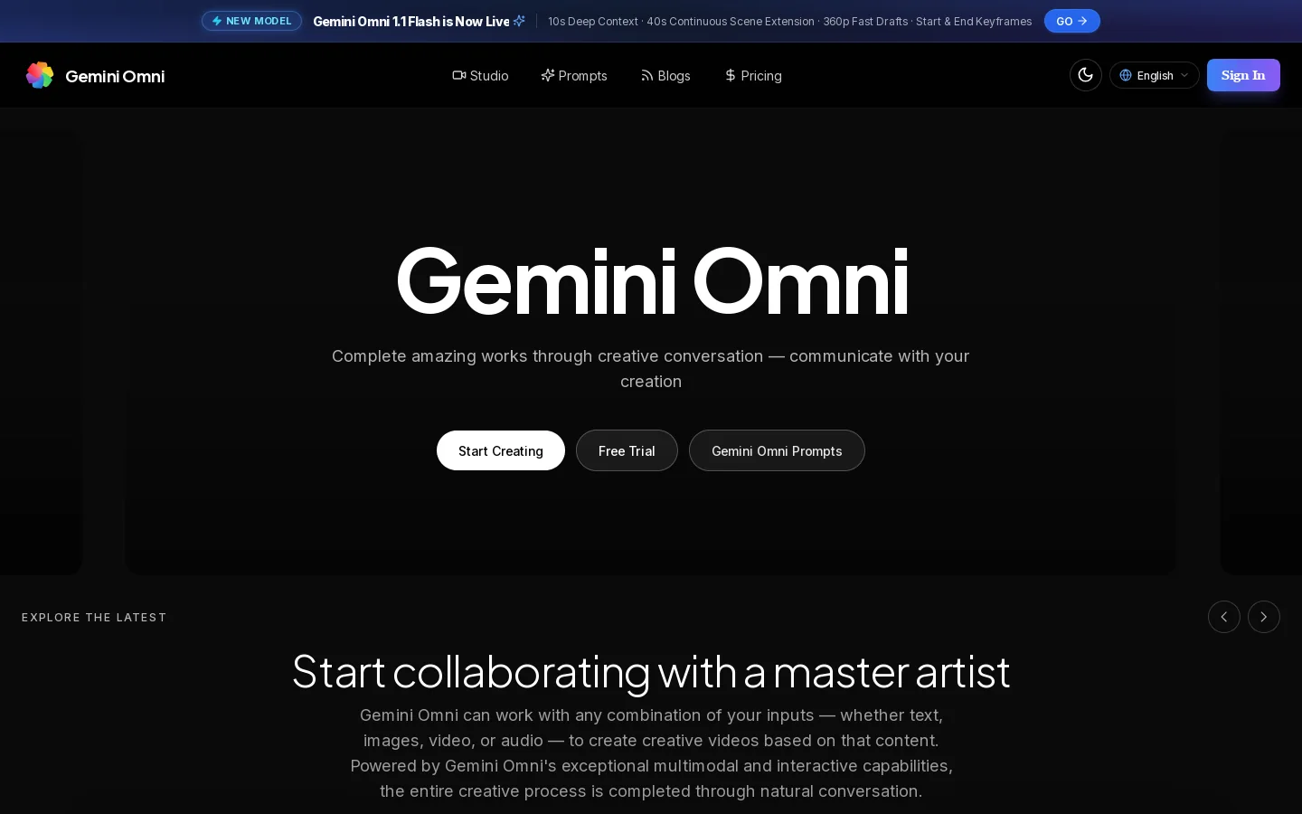 Gemini Omni Homepage screenshot