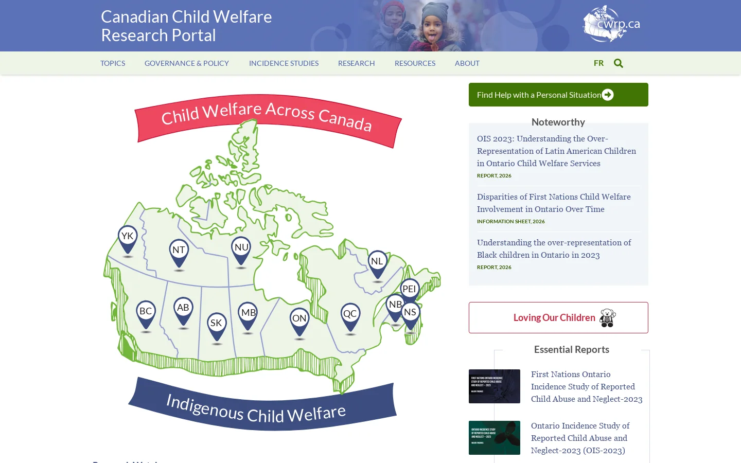 Home | Canadian Child Welfare Research Portal Homepage screenshot